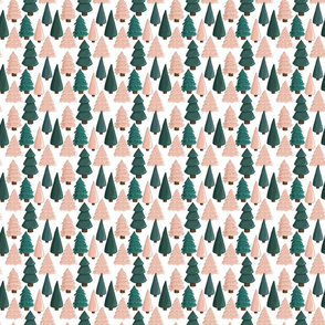 Pink and Green Christmas Trees On White Small