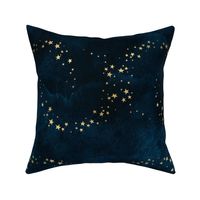 Starry Night Sky Dark Blue Golden Stars Spiral Shape