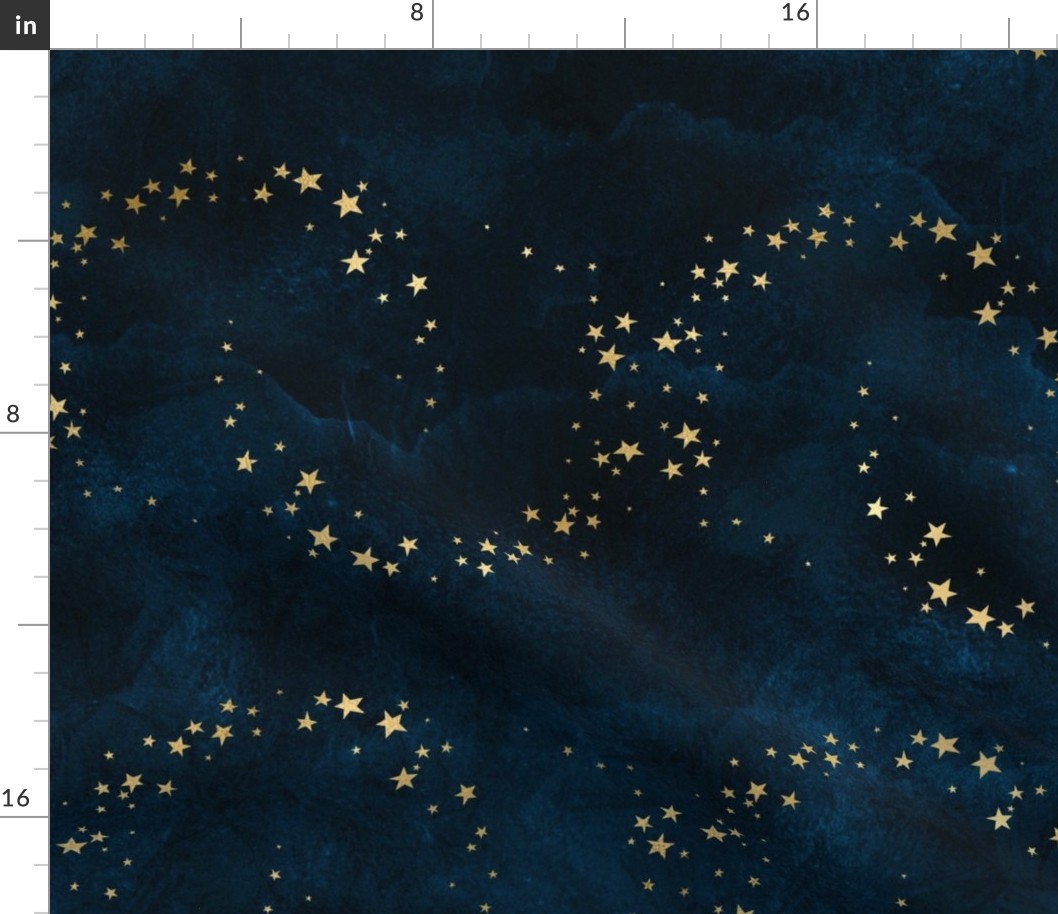 Starry Night Sky Dark Blue Golden Stars Spiral Shape