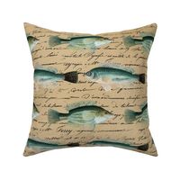 Vintage Fish Art Handwriting Text Cream Color Fisher