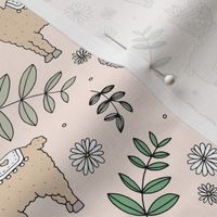 Llama flower power boho garden botanical spring indian summer daisies and leaves neutral nursery pastel sand beige green