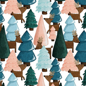 Colorful and Bright Christmas Trees With Reindeer large