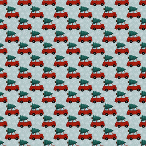 Classic Christmas Red Car and Snowflakes Small Print