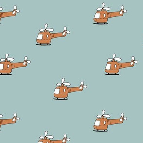 The minimalist helicopter ride up in the air travel kids pattern moody blue burnt orange
