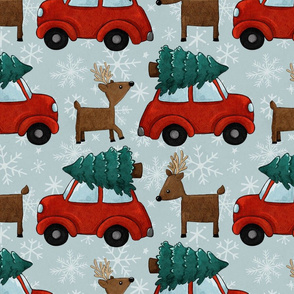 Classic Christmas Car and Reindeer Large Print