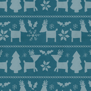 Cozy Christmas Reindeer Sweater Print Blue