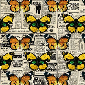 Butterflies Warm Color Vintage Newspaper Butterfly Lover