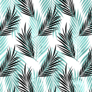 Palm Leaves Tropical Tree Bright Turquoise Black Color