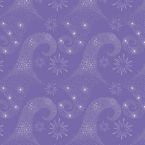 White Fireworks Purple Shining Stars Dots Wave Shape