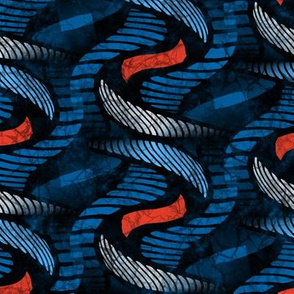 ★ SPRINGING UP ★ Blue + Tomato Red - Large Scale / Collection African Batik - Wax Inspired Prints