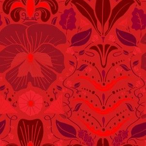 Art Nouveau Floral in Tonal Scarlet Red