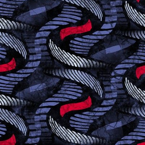 ★ SPRINGING UP ★ Denim Indigo Blue + Red - Large Scale / Collection African Batik - Wax Inspired Prints