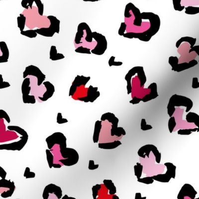 Little Valentine hearts leopard design messy animal print boho nursery trend pink red blush peach on white diagonal