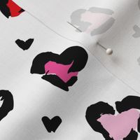 Little Valentine hearts leopard design messy animal print boho nursery trend pink red blush peach on white diagonal