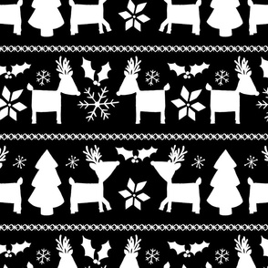 Black and White Reindeer Fair Isle Large