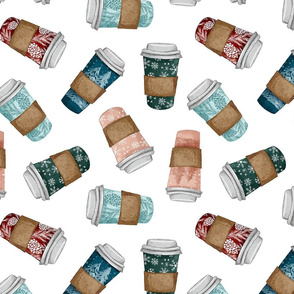 Christmas Coffee Cups on White Large