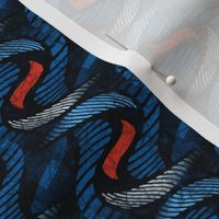 ★ SPRINGING UP ★ Blue + Tomato Red - Small Scale / Collection African Batik - Wax Inspired Prints