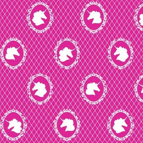 Small Unicorn Cameo Portrait Pattern in White on Barbie Pink