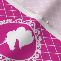 Unicorn Cameo Portrait Pattern in White on Barbie Pink