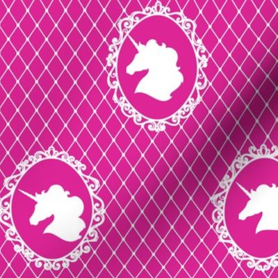 Unicorn Cameo Portrait Pattern in White on Barbie Pink