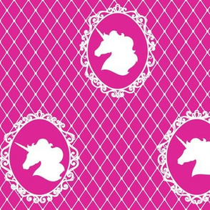 Unicorn Cameo Portrait Pattern in White on Barbie Pink