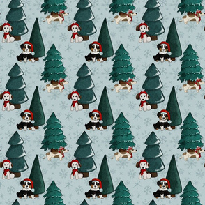 Christmas Puppies and Christmas Trees Print