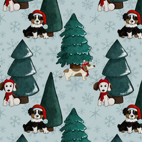 Christmas Puppies and Christmas Trees Large Print