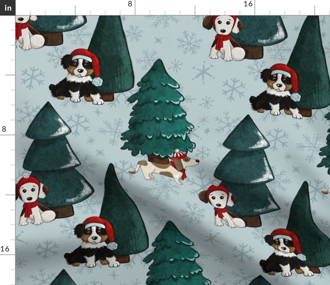 Christmas Puppies and Christmas Trees Large Print