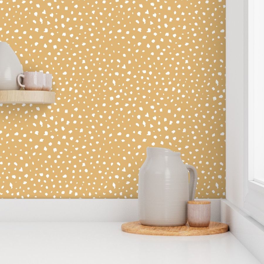 Little messy spots and speckles panther animal skin abstract minimal dots in mustard ochre yellow white SMALL 