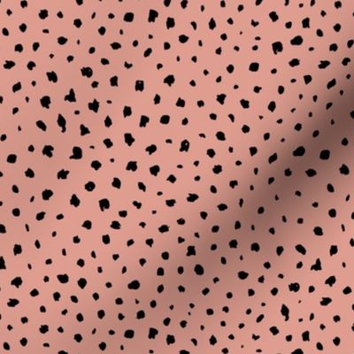Little messy spots and speckles panther animal skin abstract minimal dots in pale salmon coral pink black SMALL 