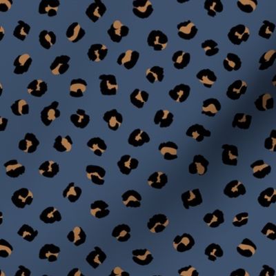 Space little leopard spots animal print pattern panther wild cat trend midnight blue caramel latte 