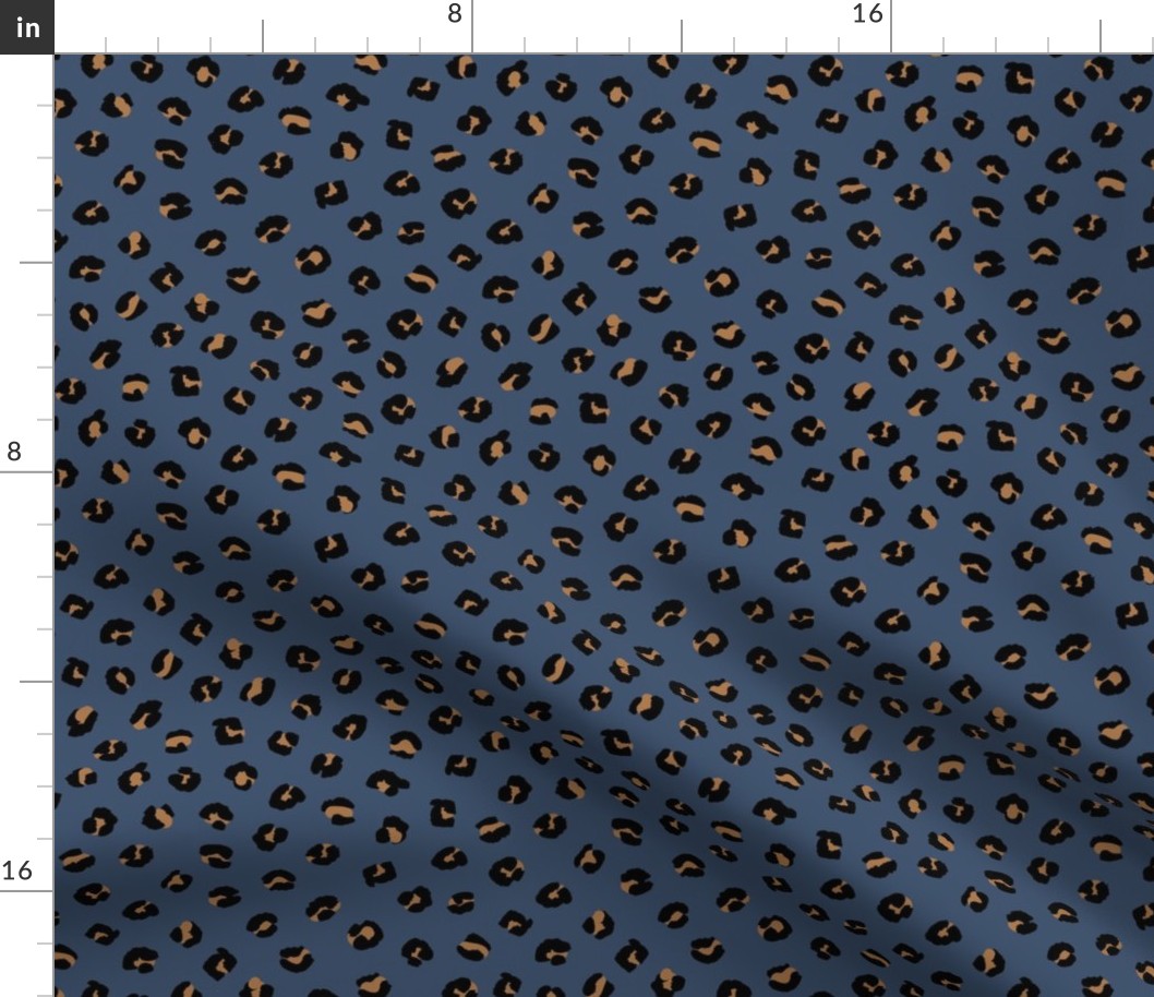 Space little leopard spots animal print pattern panther wild cat trend midnight blue caramel latte 