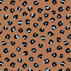 Space little leopard spots animal print pattern panther wild cat trend caramel creme brown blue black