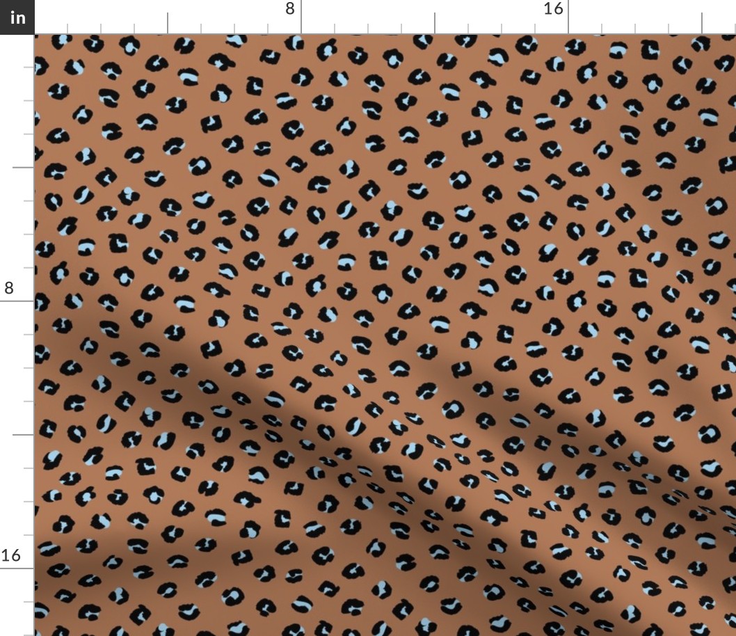 Space little leopard spots animal print pattern panther wild cat trend caramel creme brown blue black