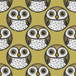 Owl circles - cute little owls on mustard yellow background