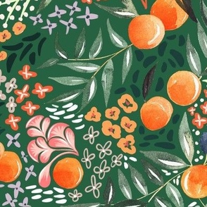 Orange Blossoms on Green