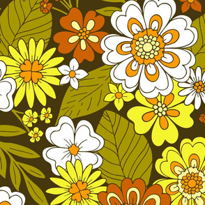 Large-Scale Retro Flower Power 1970s Hippie Floral