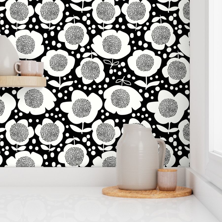 Posy dots_Small_White/Black