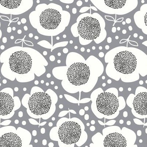 Posy Dots_Small_White/Grey