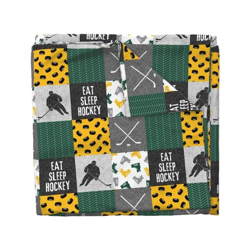 Eat Sleep Hockey - Ice Hockey Patchwork - Hockey Nursery - Wholecloth gold and green - LAD19