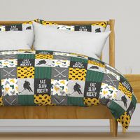 Eat Sleep Hockey - Ice Hockey Patchwork - Hockey Nursery - Wholecloth gold and green - LAD19