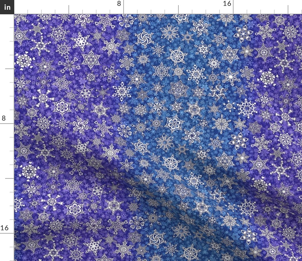 2 tone violet purple sapphire blue snowflakes on snowstorm