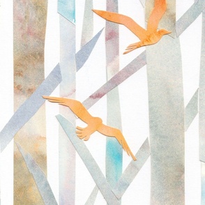 Paper Collage Joyful Birds in the Woods
