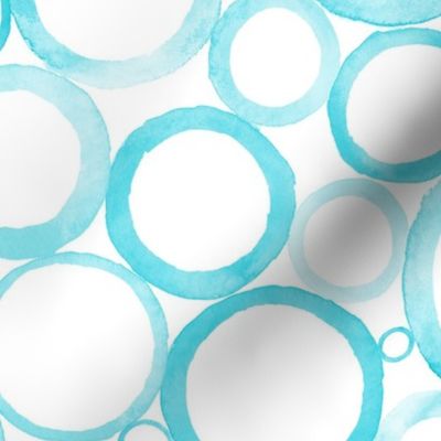  Abstract watercolour blue teal circles on white background
