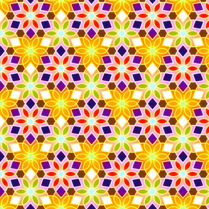 Rainbow Chakras Mandala - Petal Kaleidoscope Hexagon Flower Pastel Crystals - Middle - White Rhomb