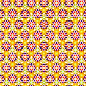 Rainbow Chakras Mandala - Petal Kaleidoscope Hexagon Flower Pastel Crystals - Small - White Rhomb