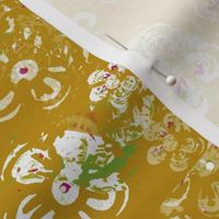 Block Print Spring Mid Century Vintage Textured White Flowers On Golden Yellow