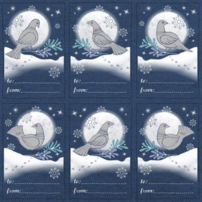 Snow Dove Holiday Gift Tags in Indigo Night | Moon and stars gift labels, Christmas present labels with doves, mistletoe and snowflakes for Christmas, Hannukkah and New Year.