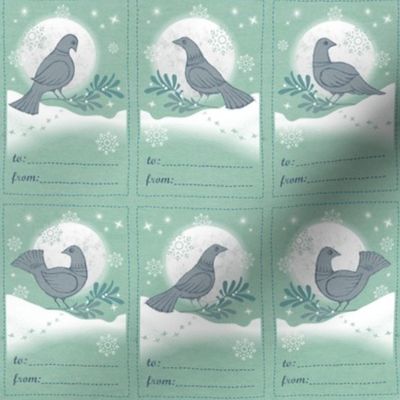 Snow Dove Holiday Gift Tags in Frosty Mint | Moon and stars gift labels, Christmas present labels with doves, mistletoe and snowflakes for Christmas, Hannukkah and New Year.