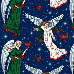 Christmas Angel Cardinal Night Sky